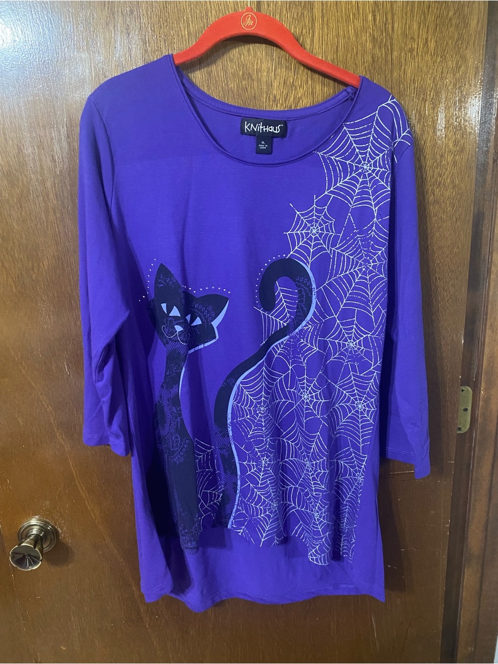Women's Purple Long Sleeve Cat & Web Graphic Top
